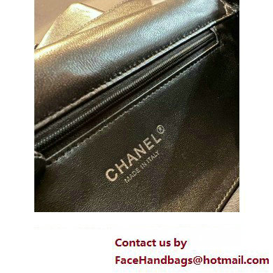 Chanel Leather Pearls  &  Silver-Tone Metal Large Flap Bag with Top Handle AS4221 Black 2023